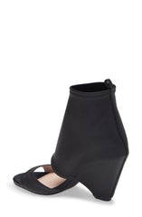 Cecelia New York Alexandra Stretch Leather Block Heeled Peep Toe Shootie BLACK