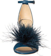 Sam Edelman Yaro Wild Indigo Feather Ankle Strap Open Toe Block Heeled Sandals