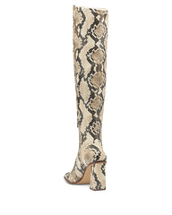 Vince Camuto Dreven Beige Snake Over The Knee Thigh High Block Heel Dress Boots