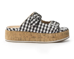 Jane and the Shoe Women's Jordan Black Gingham 2 Buckle Platform Slip On Sandals