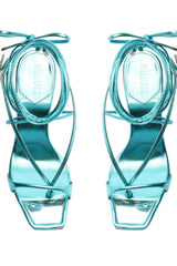 Schutz Vikki Turquesa Ankle Strap Lace Up Open Toe Stiletto Heel Sandals