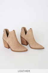 Steve Madden Alyse Tan Side Cut Block Heel Pointed Toe Fashion Leather Booties