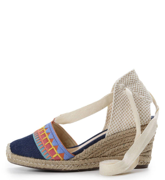 Schutz Bess Blue Denim Tie Up Wedge Platform Pump Espadrille Summer Pump Sandals