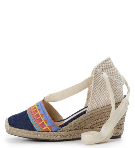 Schutz Bess Blue Denim Tie Up Wedge Platform Pump Espadrille Summer Pump Sandals