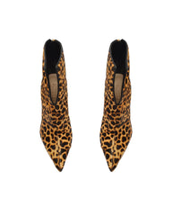 Schutz Viha Leopard Bootie Split Front Pointed Toe Stiletto Dress Ankle Boots