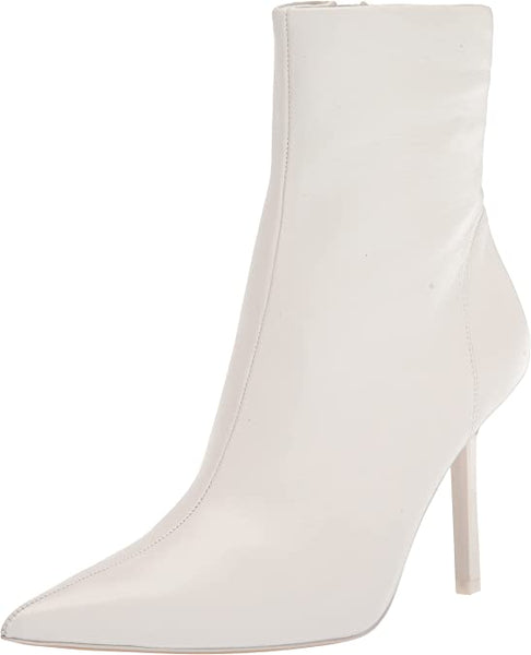Steve Madden Elysia White Leather Stiletto Heel Pointed Toe Fashion Ankle Boots