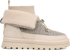 Sam Edelman Olin Ivory Fabric Sock Fur Pull On Platform Snow Bootie Ankle Boots