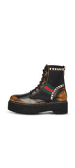 Steve Madden Burner Black Multi Leather Lace Up Chunky Heel Ankle Combat Boots