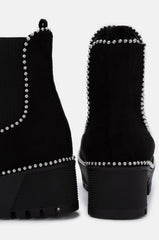 Cape Robbin Tilda Black Stud Lug Sole Chunky Platform Boots Chelsea Ankle Bootie (8, Black)