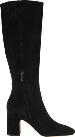 Sam Edelman Faren Black Suede Squared Toe Block Heeled Knee High Fashion Boots