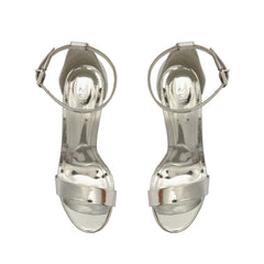 Schutz Cadey-Lee Silver Sleek Buckle Ankle Strap High Heel Platforms Sandals