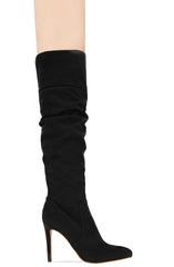 BCBGeneration Himani Black Suede Fashion Zip Stiletto Pointed Toe Knee High Boots