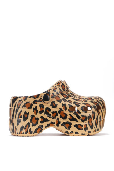 Cape Robbin Gardener Leopard Platform Wedge Cut Out Mule Clogs