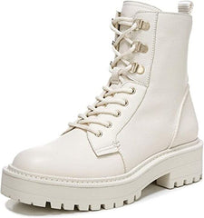 Sam Edelman Lue Ivory Chunky Block Heel Rounded Toe Lace Up Ankle Combat Boots