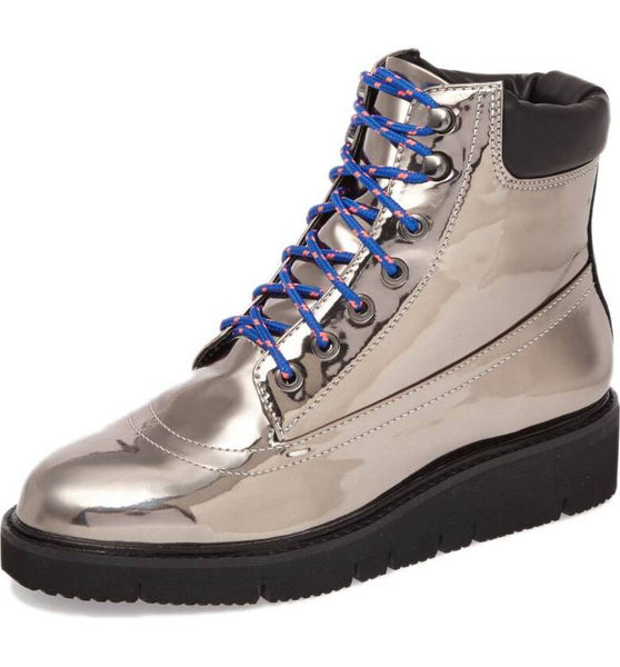 Shellys London Erin Pewter Leather Multi Lace Up Chunky Platform Combat Boot