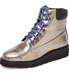 Shellys London Erin Pewter Leather Multi Lace Up Chunky Platform Combat Boot