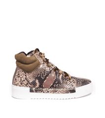 Cecelia New York Silow Leather Platform Lace-up Sneaker Beige Natural Snake