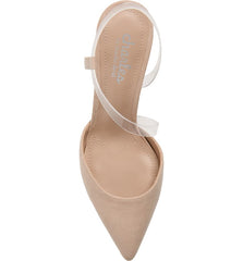 Charles David Alda Nude-Clear Pointed Toe Ankle Strap Padded Footbed Fabric Pump
