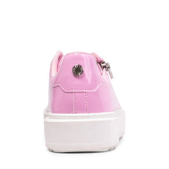 Steve Madden Catchme Pink Patent Rounded Closed Toe Lace Up Side Zipper Sneaker