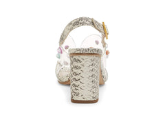Louise et Cie KAMBER Grey White Clear Open Toe Block Heel Multi Beaded Sandals