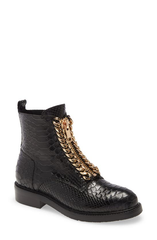 Jeffrey Campbell DAMON-Z Black Snake Gold Chain Combat Ankle Boots Dress Bootie