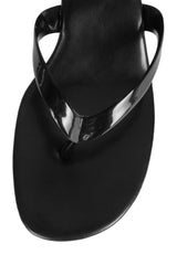 Jeffrey Campbell Thong-3 Black Combo Rounded Open Toe Slip On Heeled Sandal