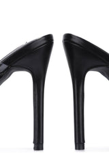 Cape Robbin Roma Black Gold Chain Clear High Stiletto Heel open Toe Mule Sandals