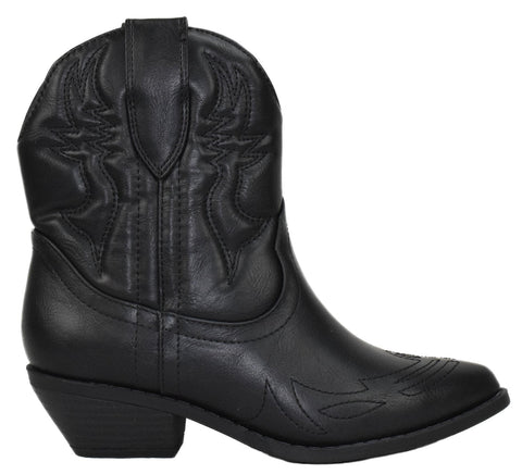Soda Rigging-S Black Pull On Pointed Close Toe Cowgirl Western Heeled Ankle Boot
