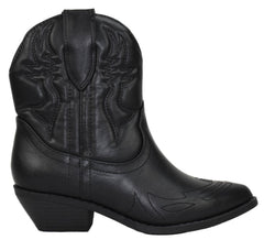 Soda Rigging-S Black Pull On Pointed Close Toe Cowgirl Western Heeled Ankle Boot