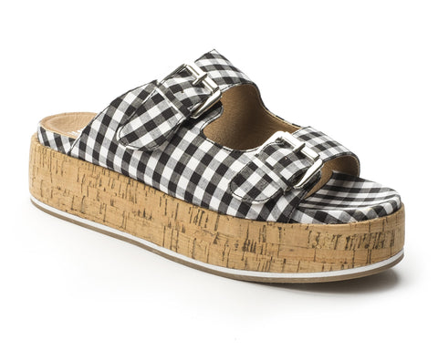 Jane and the Shoe Women's Jordan Black Gingham 2 Buckle Platform Slip On Sandals