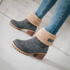 CLOUDEMO Winter Chunky Heel Round Toe Snow Seniors' Chunky Heel Winter Boots 6.5