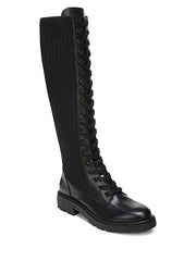 Sam Edelman Lila Black Lace Up Round Toe Block Heel Classic Tall Combat Boots