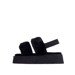 Luxemoda Tata Fluffy Stripe Platform Slip On Open Toe Faux Fur Slippers