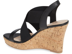 Charles David LUPITA Wedge Sandal Platform Black Elastic Cork Open Toe Sandals