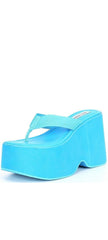 Steve Madden Gwen Blue Slip On Squared Open Toe Chunky Platform Heeled Sandals
