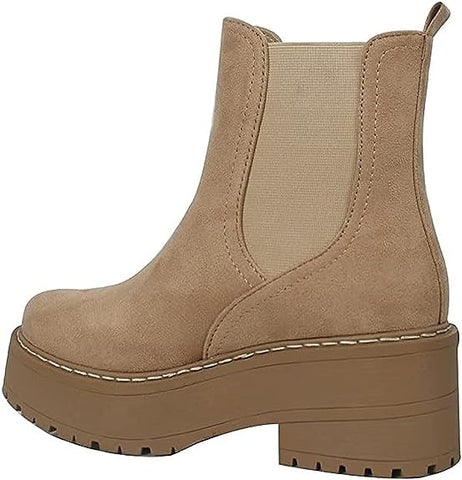 Soda Yossi Camel Pull On Rounded Toe Chunky Platform Ankle Fashion Boots