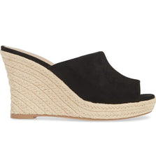 Charles David Lawrence Black High Platform Open Toe Espadrille Wedge Sandals