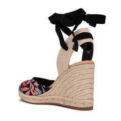 Nine West Black Multi Ankle Wrap Rounded Closed Toe Espadrille Wedges Sandals