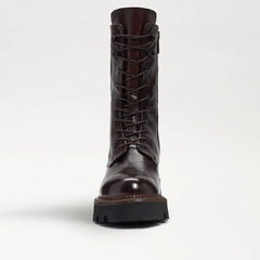 Sam Edelman Wyatt Cayenne Brown Lug Sole Moto Lace Up Lug Sole Combat Ankle Boot