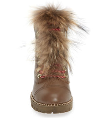 Cecelia New York Trekker Mustang Gold Multi Fur Lace Up Hiker Combat Booties