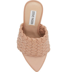 Steve Madden Fateful Tan Nude Leather Pointed Open Toe High Heel Mule Sandals