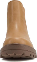 Soda Pilot Dark Blond Pu Pull On Round Toe Chunky Platform Block Heel Ankle Boot