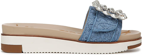 Sam Edelman Ariane Royal Sky Blue Lace Open Toe Wedge Platform Leather Sandals