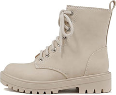 Soda Firm Beige Nbpu Lace Up Rounded Toe Chunky Platform Combat Ankle Wide Boots