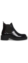 Steve Madden Poppy Black Leather Pull On Rounded Toe Chunky Heel Ankle Boots