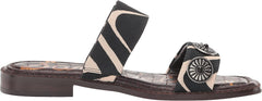 Sam Edelman Hera Black/Natural Slip On Open Toe Embellished Flat Slides Sandals