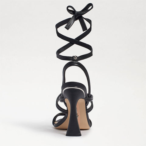 Sam Edelman Lonnie Black Leather Spool Heel Squared Toe Tie Up Heeled Sandals
