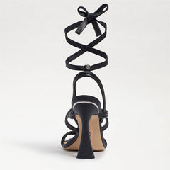 Sam Edelman Lonnie Black Leather Spool Heel Squared Toe Tie Up Heeled Sandals