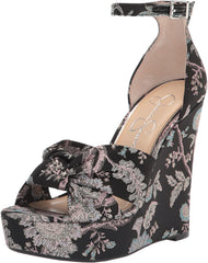 Jessica Simpson Tyssie Blue Pewter Ankle Strap Floral Wedge Platform Sandals