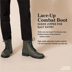 Amazon Essentials Collins Black Fashion Zipper Lace-Up Combat Ankle Boots 8
